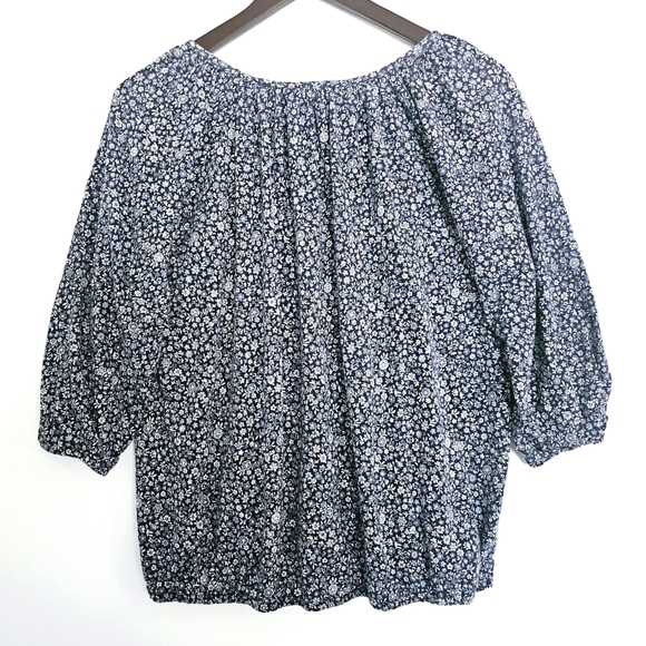 Michael Michael Kors Women's 1X Blue Floral  Scoop Neck Peasant Blouse - Picture 3 of 9